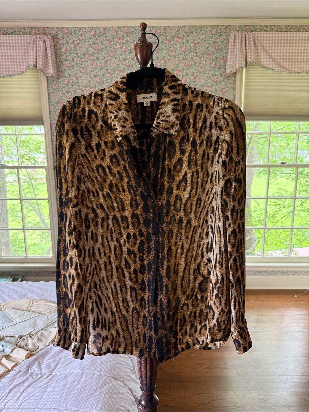 L'AGENCE Leopard Print Silk Blouse in Brown and Black